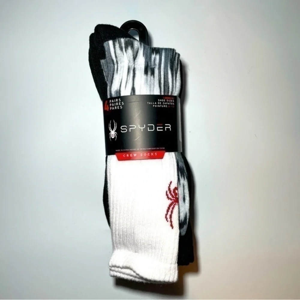 Spyder men’s crew socks 4 pack size 6-12 white black gray red